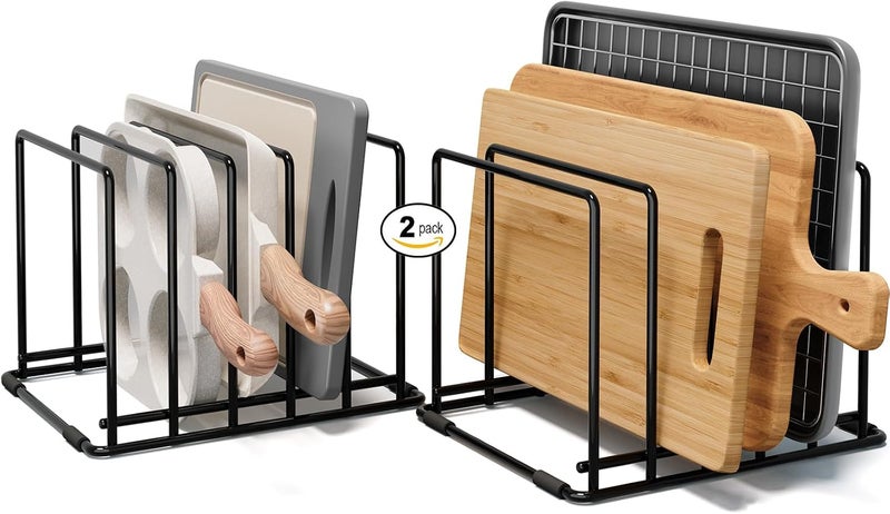 ANKOMN 2-Pack Baking Sheet Organizer Rack – 5-Slot Bakeware & Cookie Tray Holder for Kitchen Cabinet or Countertop, Stainless Steel Cutting Board Rack with Rust-Resistant Frame & Anti-Slip Feet - Image 1